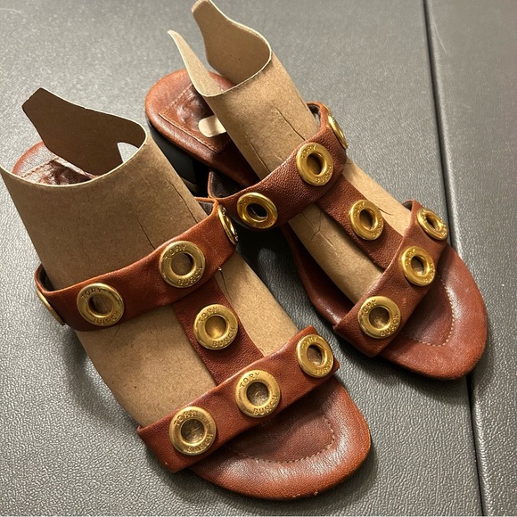 Tory Burch Women's Leather Kathryn Leather Gold Grommet Sandals, Size 5, Brown - Picture 7 of 8